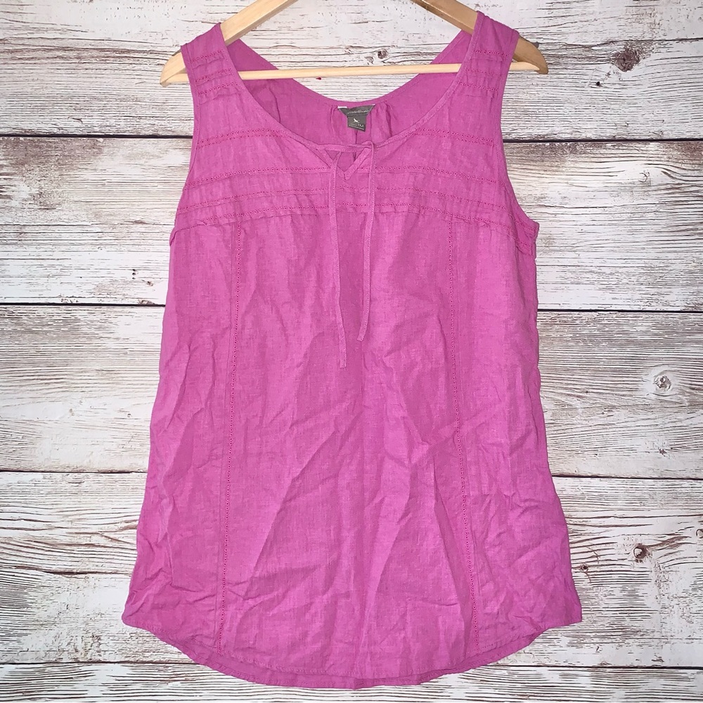 Eddie Bauer Viscose Linen Sleeveless Bubblegum Top Blouse Medium Tall